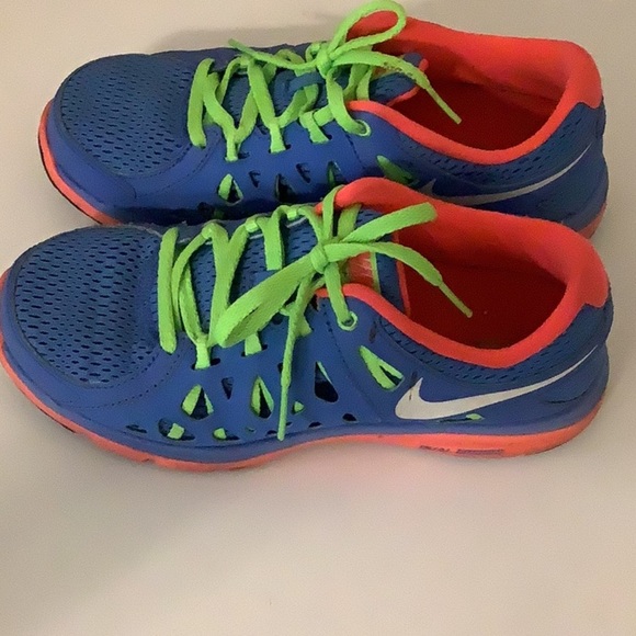 Nike Dual Fusion Run 2 Distinct Blue Flash Lime Shoe Womens 6 Sneaker. Preloved - Picture 2 of 6